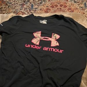 Under armor womens black shirt with pink camp logo